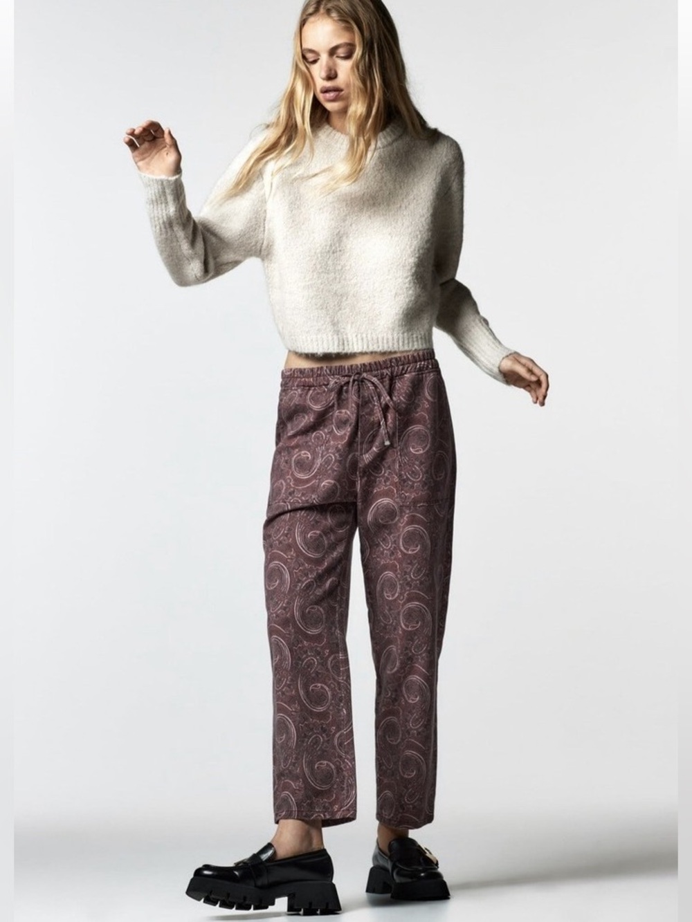 Zara Paisley Wide-Leg Lounge Pants - Dusty Mauve